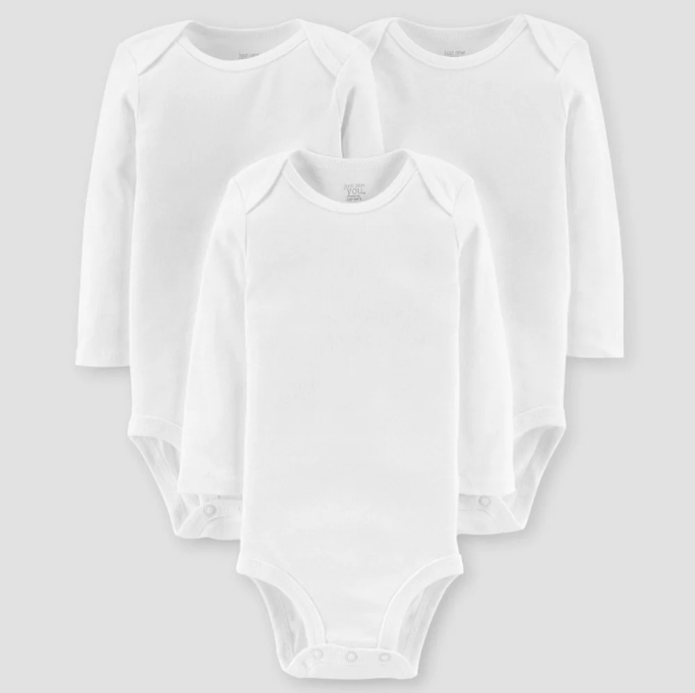 Carters Just One You Baby 3pk Long Sleeve Bodysuits White Cotton Crew Neck